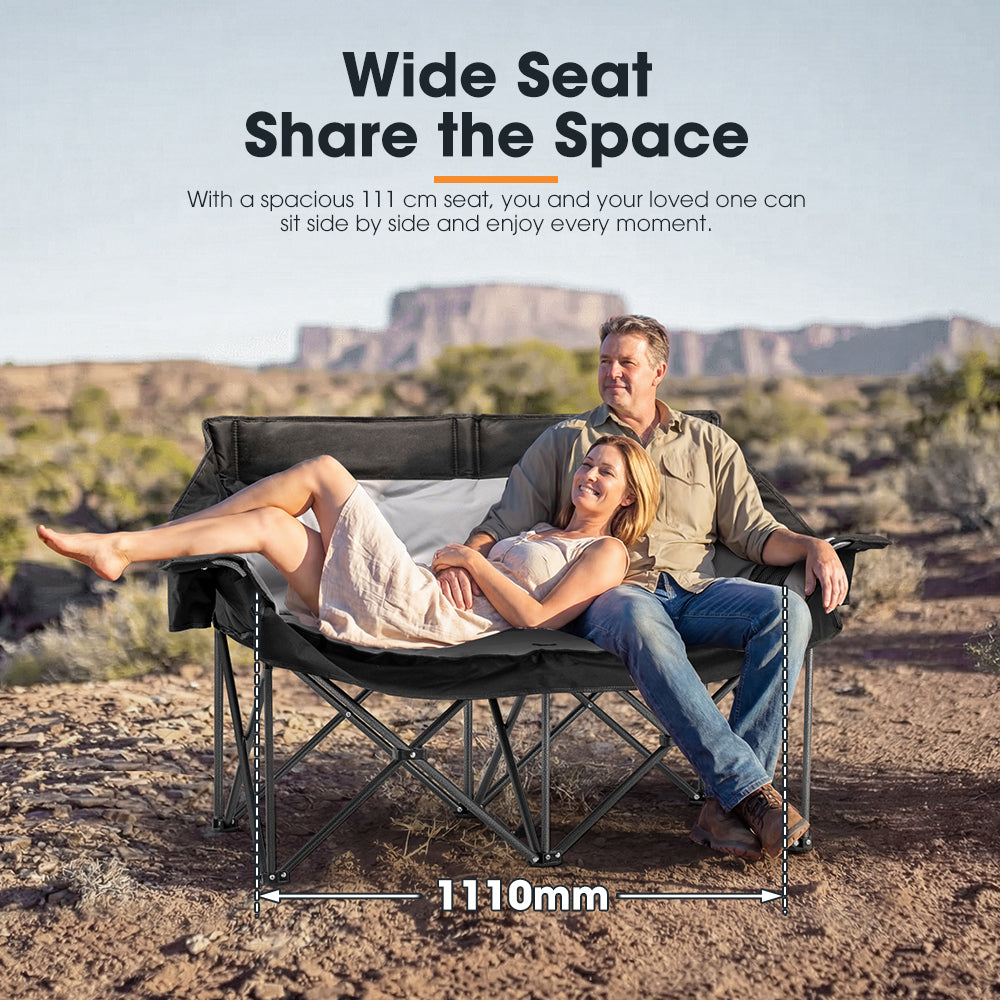 San Hima Folding Double Camping Chair Padded Portable Moon Chair Outdoor Black