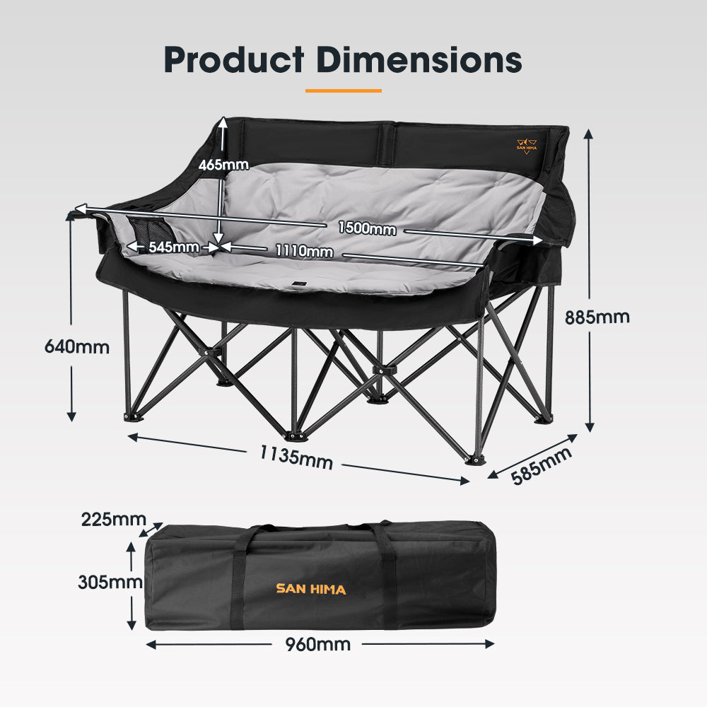 San Hima Folding Double Camping Chair Padded Portable Moon Chair Outdoor Black