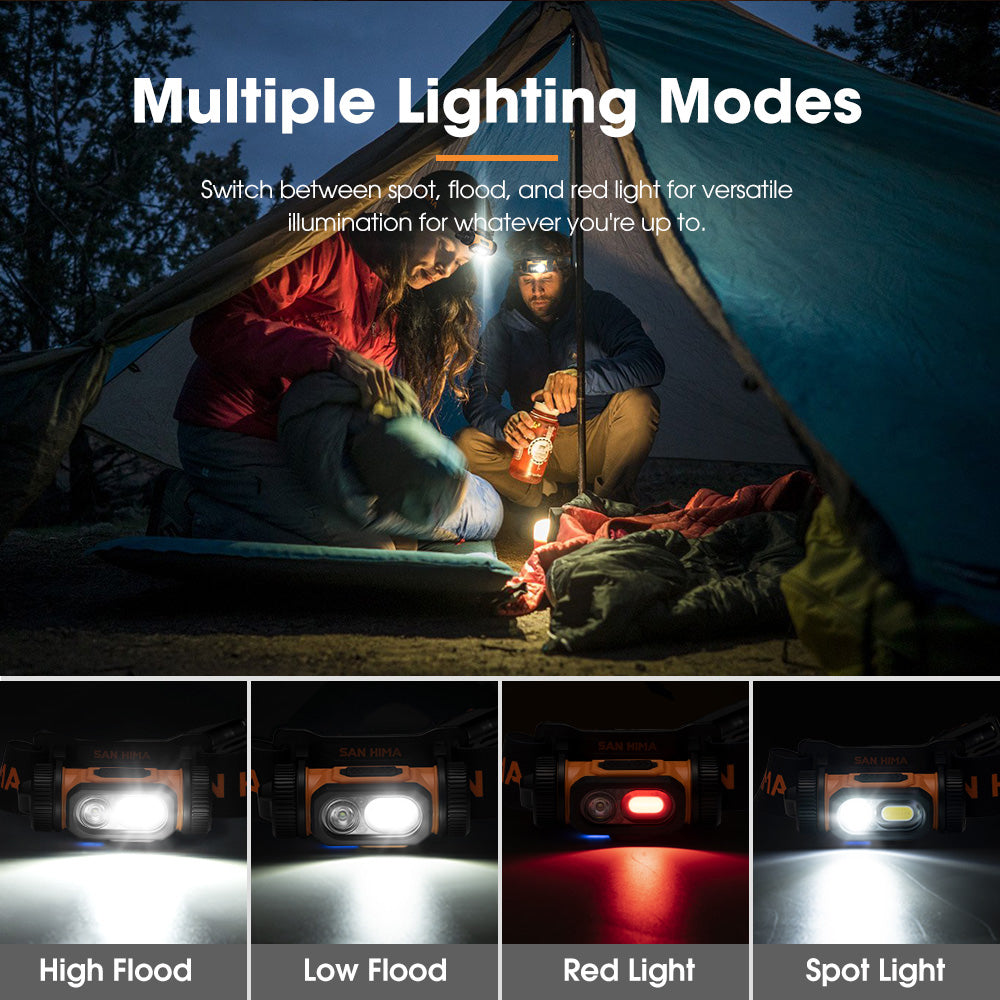 San Hima COB LED Head Torch Headlight Camping Headlamp Rechargeable Waterproof