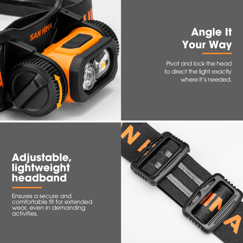 San Hima COB LED Head Torch Headlight Camping Headlamp Rechargeable Waterproof