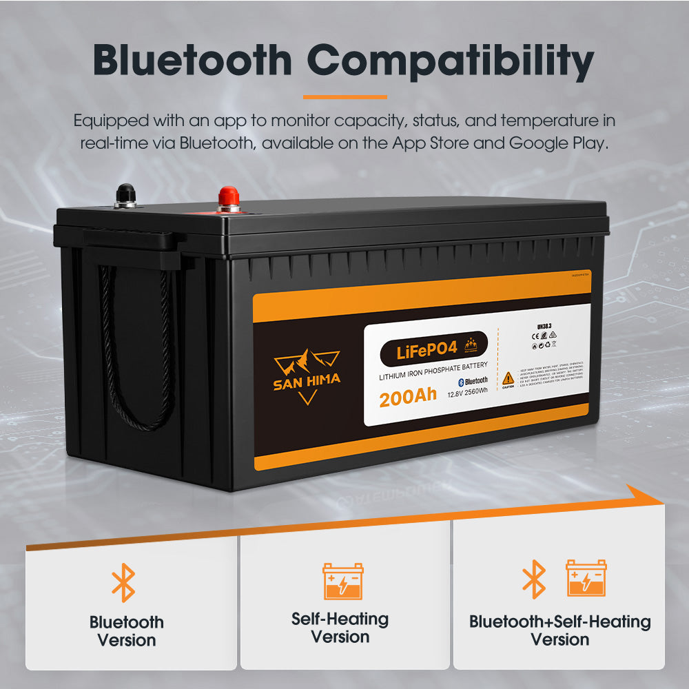 San Hima 12V 100Ah/200Ah Lithium Battery BMS LiFePO4 Self-heating w/