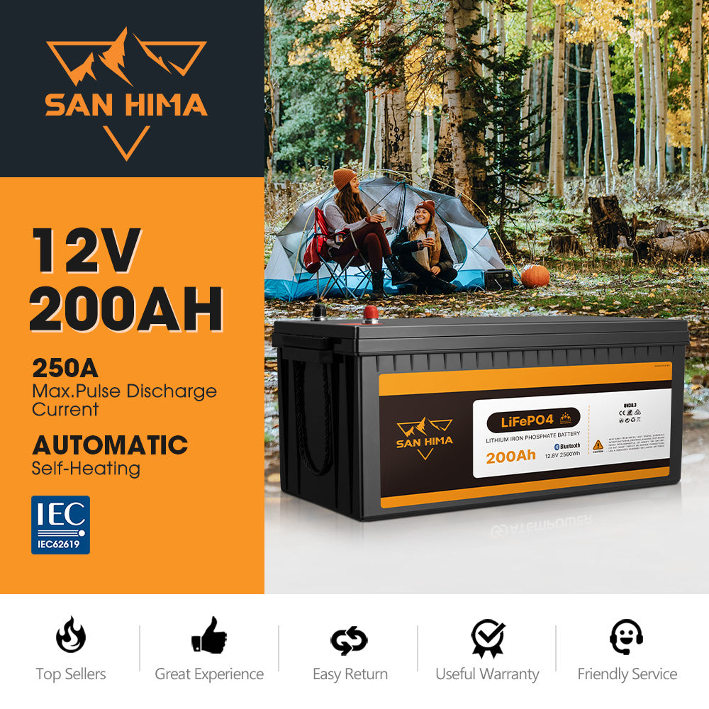 San Hima 12V 100Ah/200Ah Lithium Battery BMS LiFePO4 Self-heating w/