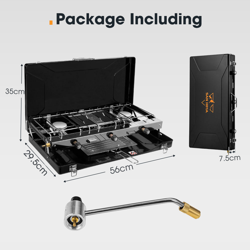 San Hima Camping Gas Stove Portable 3-Burner Outdoor BBQ Cooking 20400 BTU