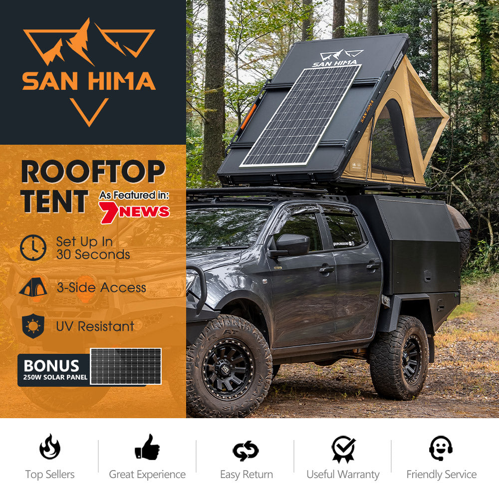 San Hima Kalbarri Lite Gen 2 Rooftop Tent + Rack & Ladder + 250W Solar Panel