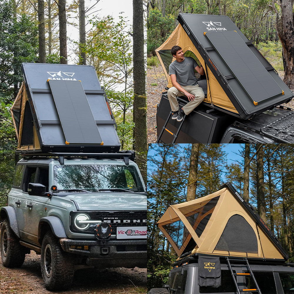 San Hima Kalbarri Lite Gen 2 Rooftop Tent + Rack & Ladder + 120W Solar Panel