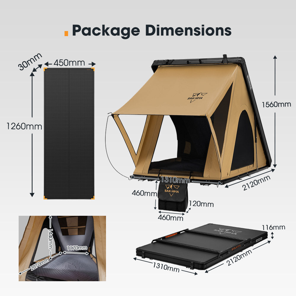 San Hima Kalbarri Lite Gen 2 Rooftop Tent + Rack & Ladder + 120W Solar Panel
