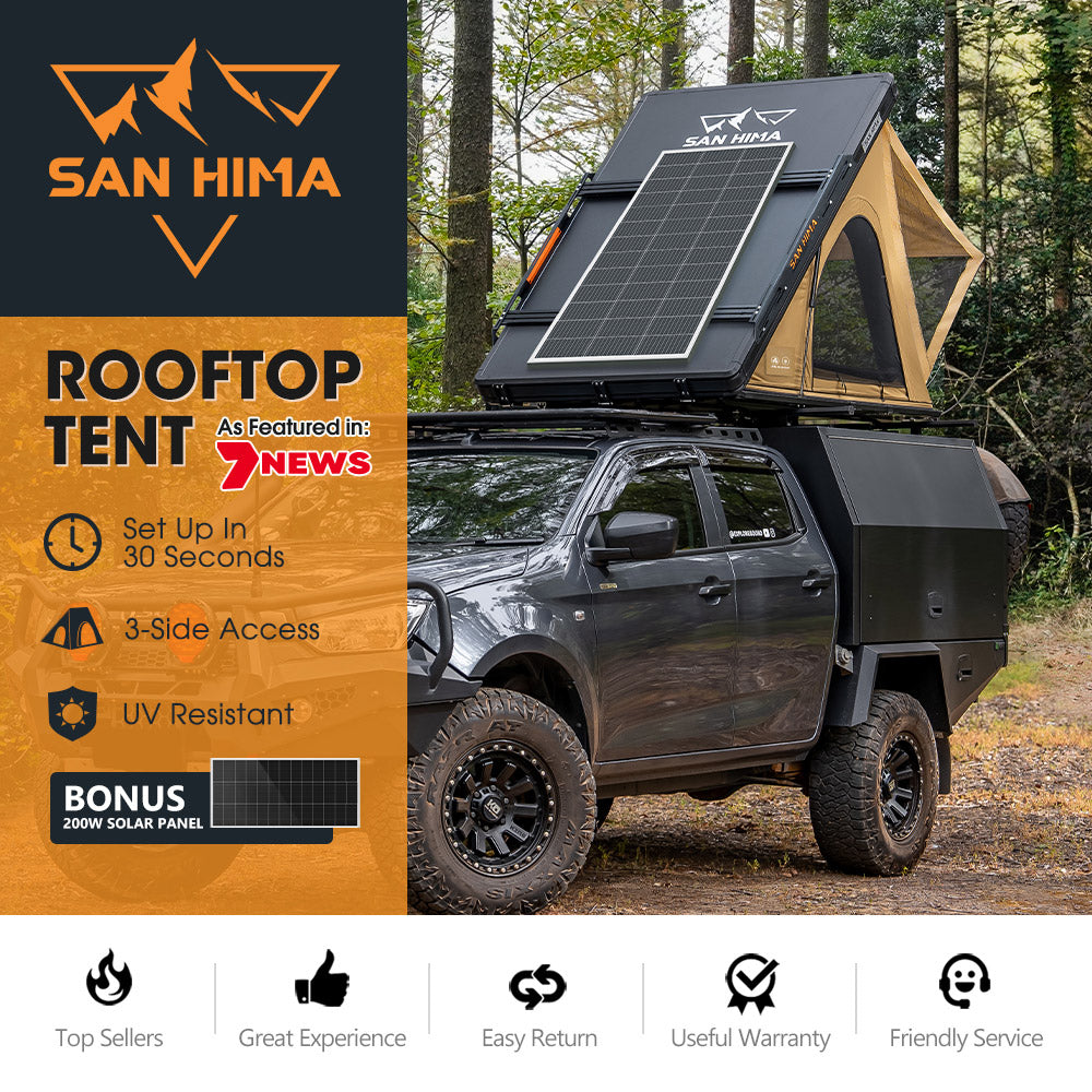 San Hima Kalbarri Lite Gen 2 Rooftop Tent + Rack & Ladder + 200W Solar Panel