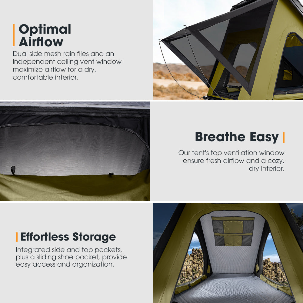 San Hima Kalbarri Lite Rooftop Tent Hardshell Olive+200W Solar Panel+Ladder&Rack