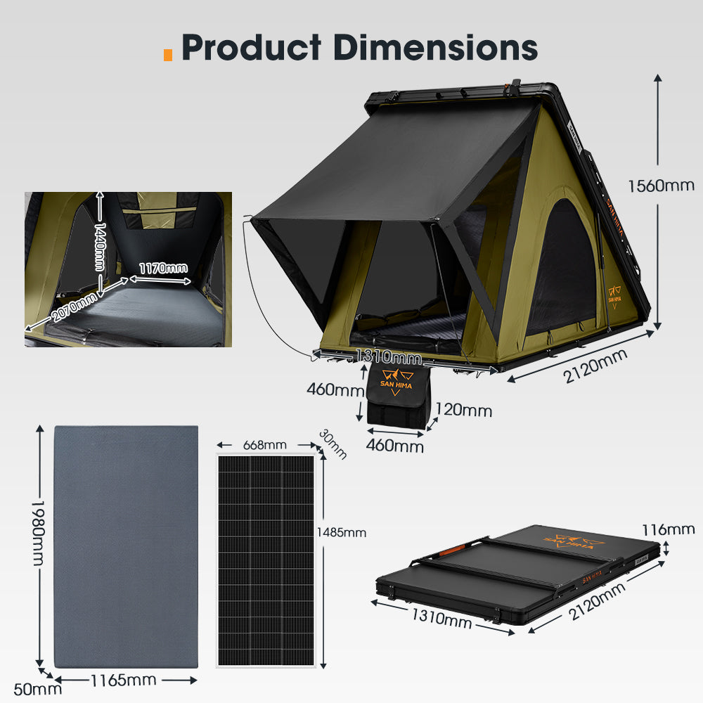 San Hima Kalbarri Lite Rooftop Tent Hardshell Olive+200W Solar Panel+Ladder&Rack