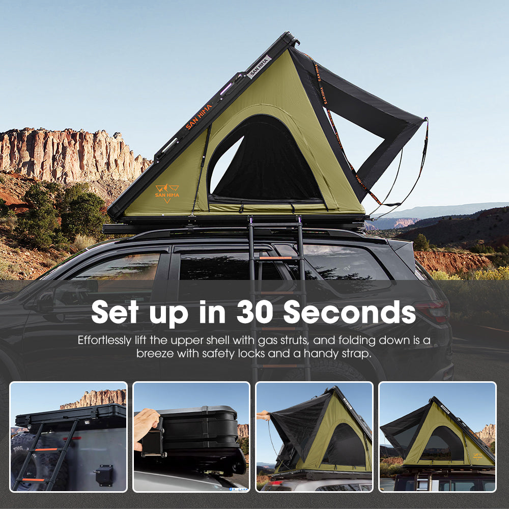 San Hima Kalbarri Lite Rooftop Tent Hardshell Olive+250W Solar Panel+Ladder&Rack