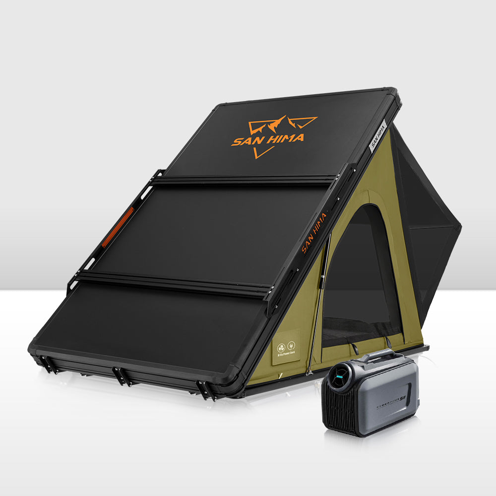 San Hima Kalbarri Lite Gen 2 Rooftop Tent Olive & Rack + Cybertake Air Conditioner S2 Pro