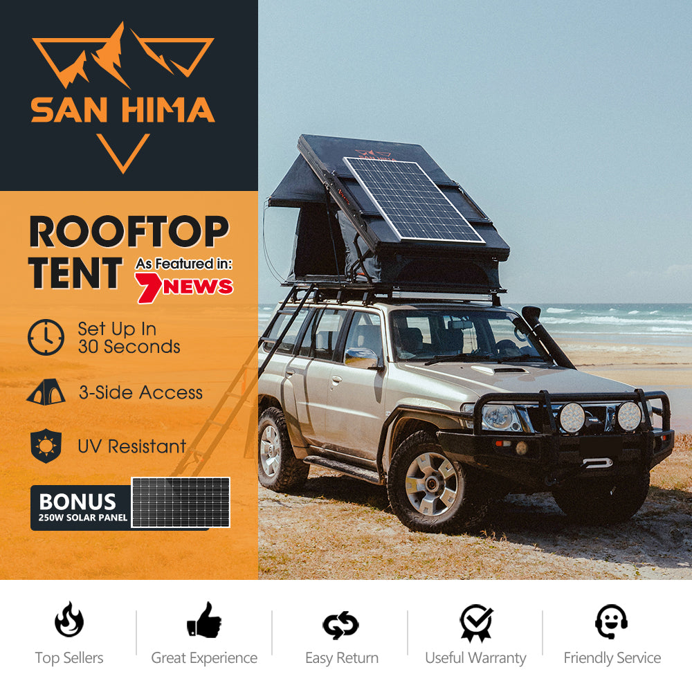 San Hima Kalbarri X Rooftop Tent Hardshell With Ladder 4x4 + 250W Solar Panel