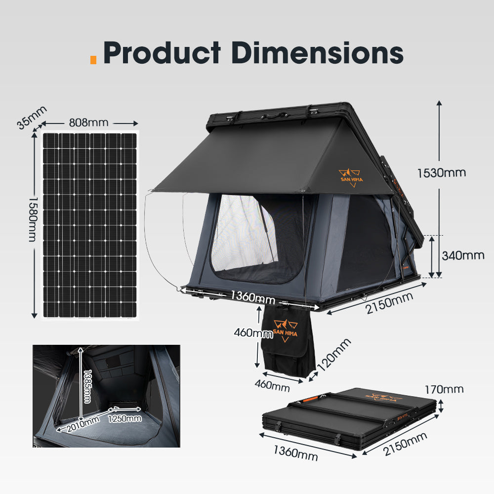 San Hima Kalbarri X Rooftop Tent Hardshell With Ladder 4x4 + 250W Solar Panel