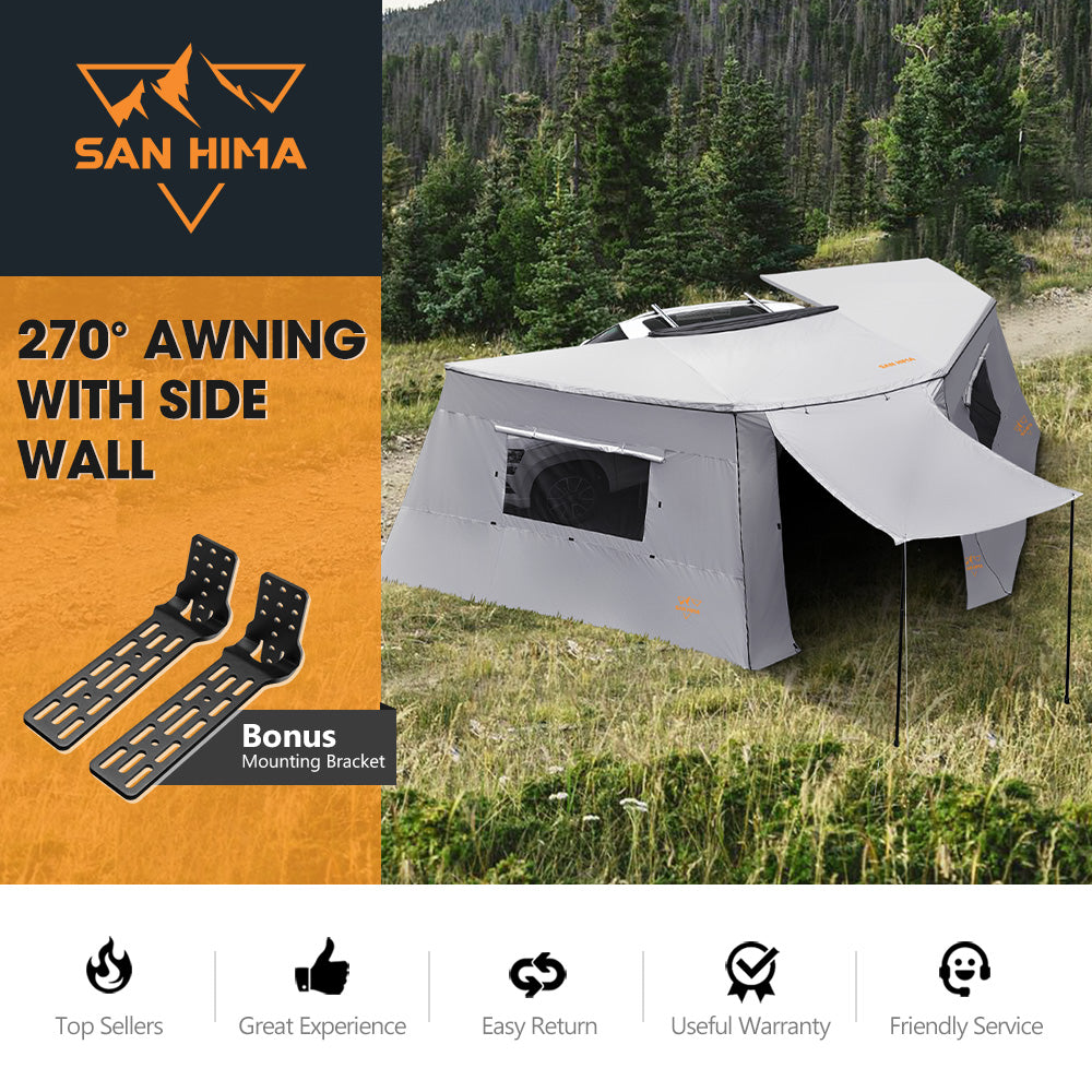 San Hima 270° Awning With Side Wall Car Privacy Screens + "L" Bracket