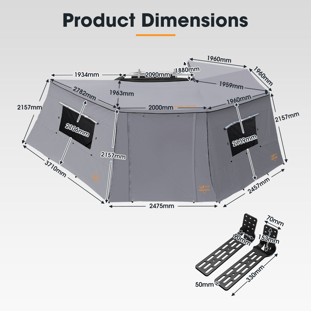 San Hima 270° Awning With Side Wall Car Privacy Screens + "L" Bracket