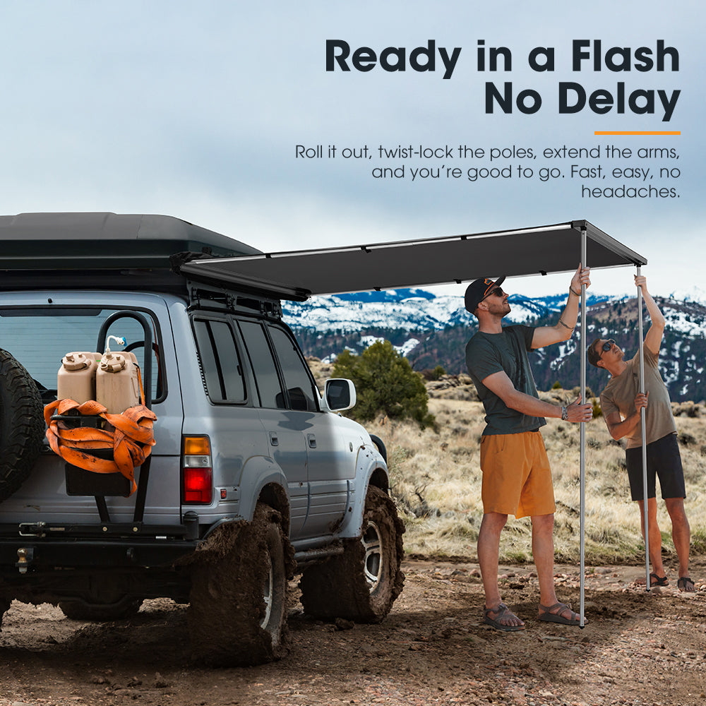 San Hima Car Side Awning 1.4x2m Pull-out Telescoping Poles Waterproof Camping