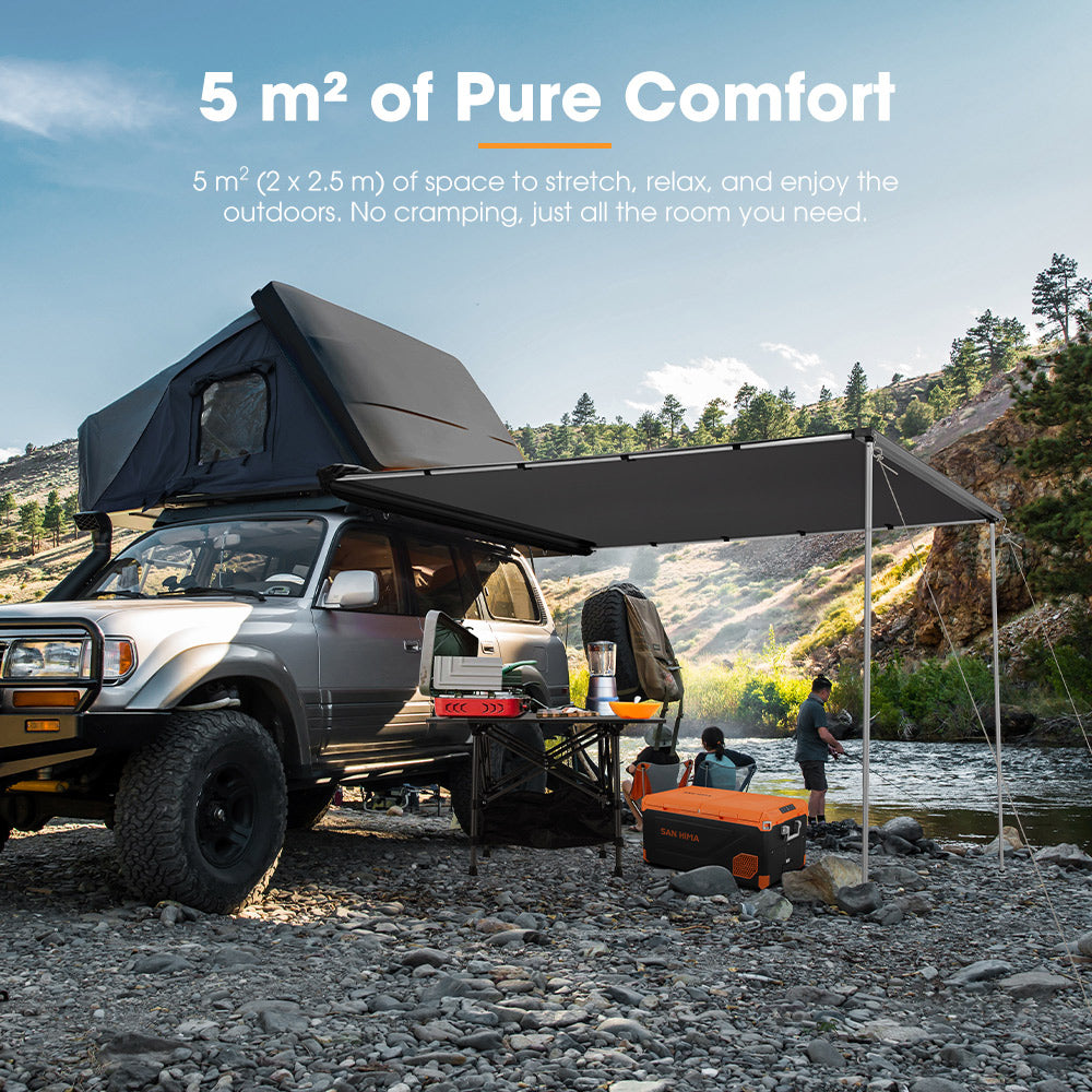 San Hima Car Side Awning Pull-out Telescoping Poles Waterproof Car
