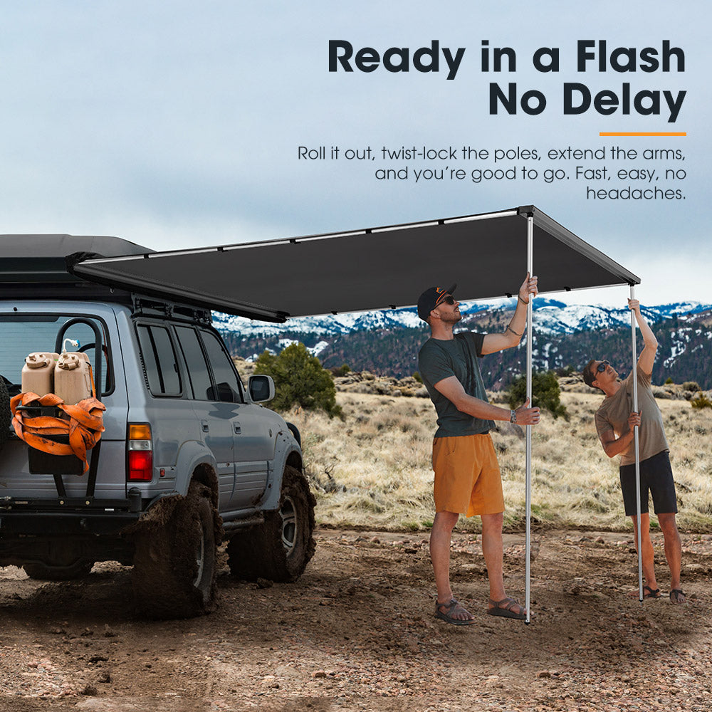 San Hima Car Side Awning 2.5x3m Pull-out Telescoping Poles Waterproof Camping