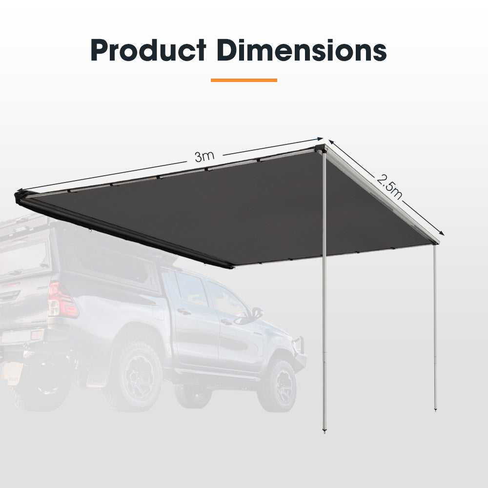 San Hima Car Side Awning 2.5x3m Pull-out Telescoping Poles Waterproof Camping