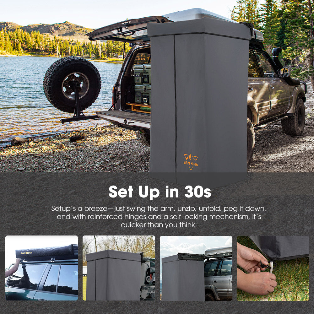 San Hima Shower Awning Tent Instant Ensuite Fold-Out & 8L Gas Hot Water Heater