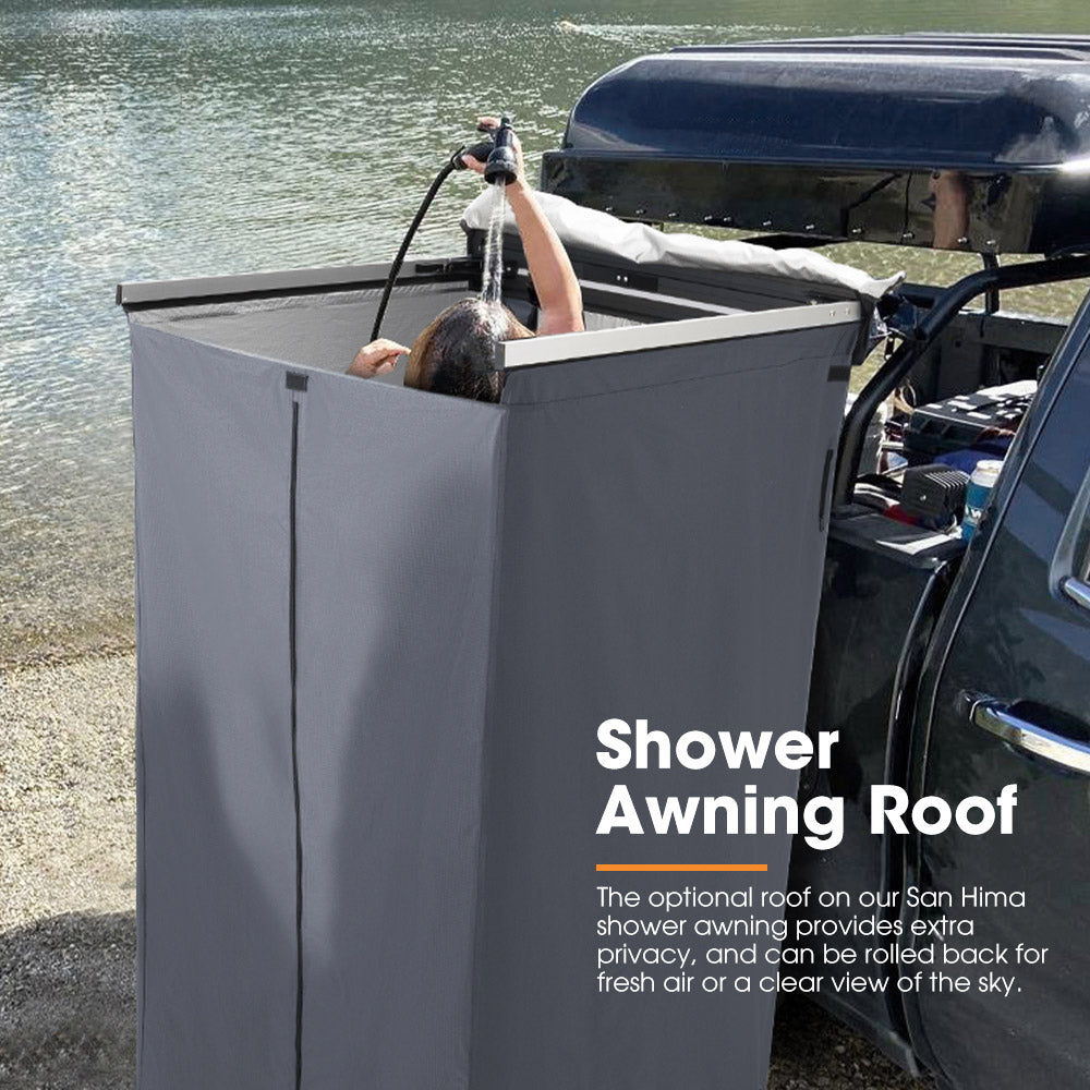 San Hima Shower Awning Tent Instant Ensuite Fold-Out & 8L Gas Hot Water Heater