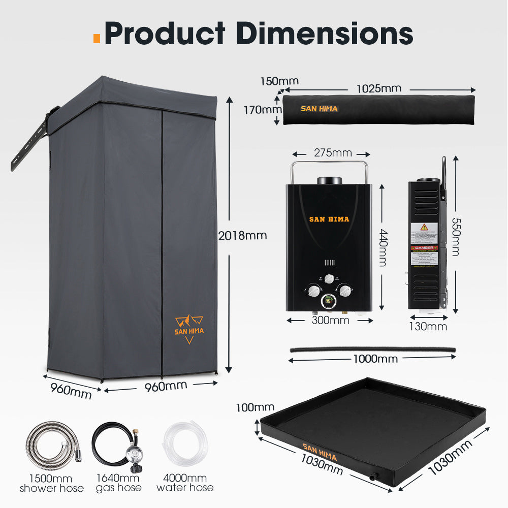 San Hima Shower Awning Instant Tent &Gas Hot Water Heater Black&Shower Tent Base