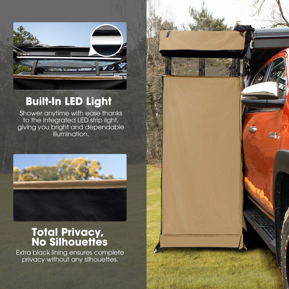 San Hima Camping Shower Tent Brown &Gas Hot Water Heater Black &Shower Tent Base