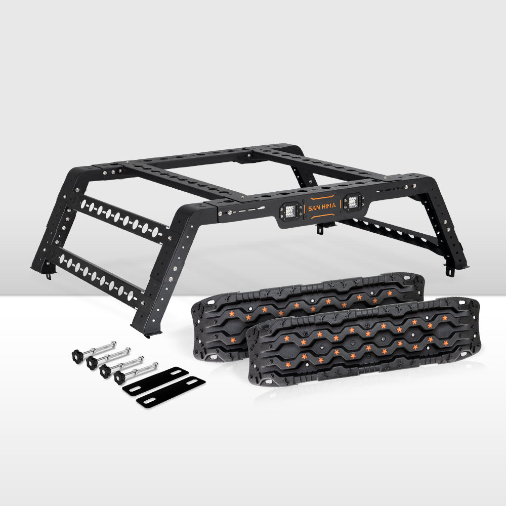 San Hima Universal Ute Tub Rack Steel 3mm + Pair Recovery Tracks 15T Board Black