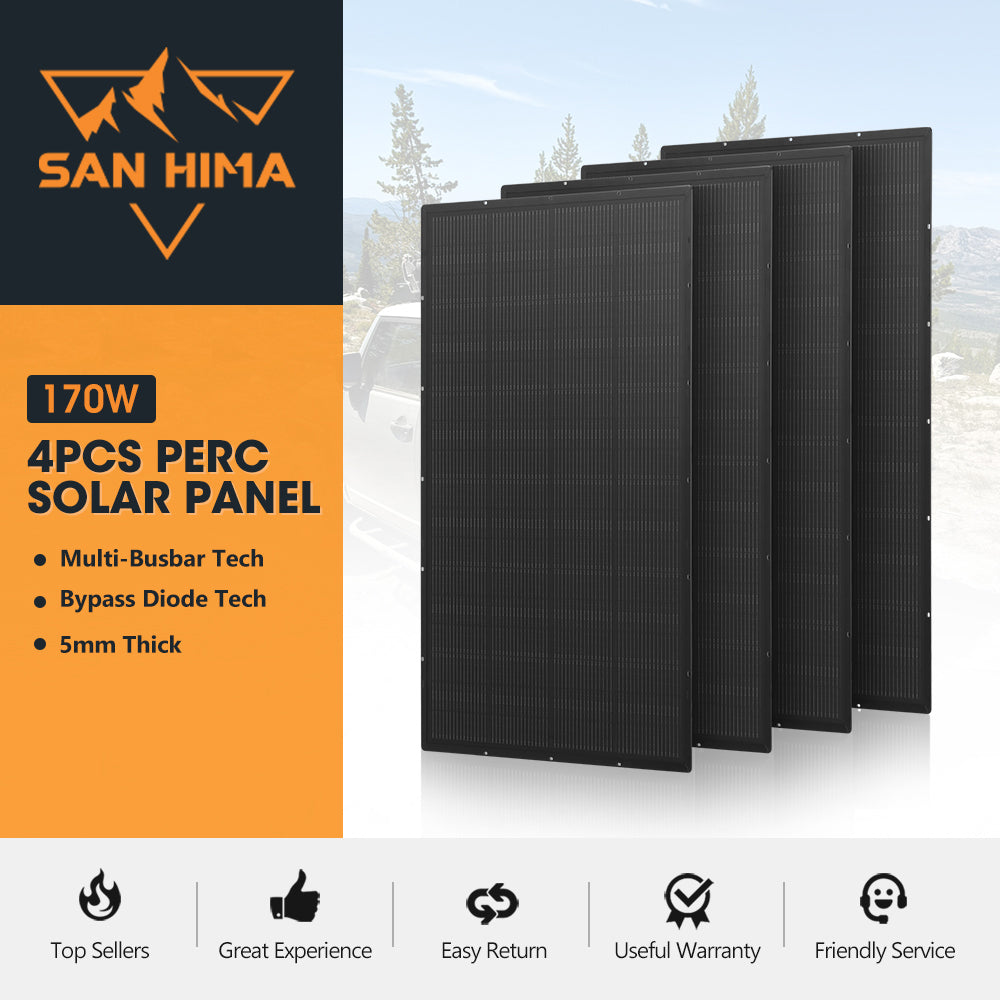 San Hima 170W 110W PERC Solar Panel Kit Mono Multi-busbar Tech Bypass Diode 5MM