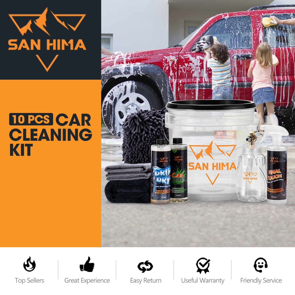 San Hima 10PCS Car Cleaning Kit Interior Exterior Detail Wash Polish Care Bucket