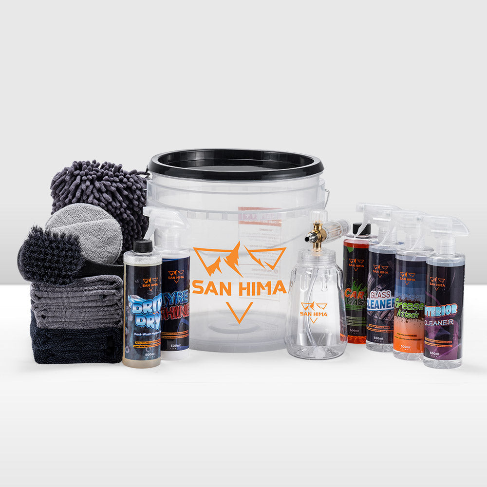 San Hima 18PCS Car Cleaning Kit Interior Exterior Detail Wash Polish Care Bucket