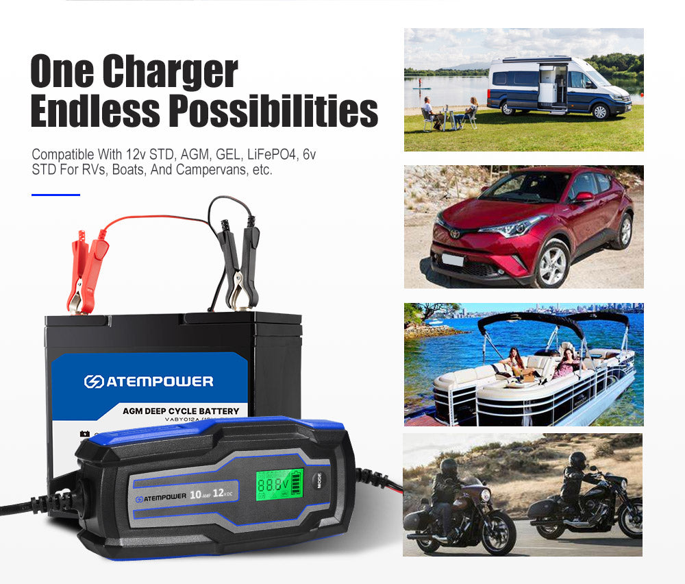 10A 6V/12V Smart Battery Charger Trickle Automatic AGM GEL Car Truck Motorcycle