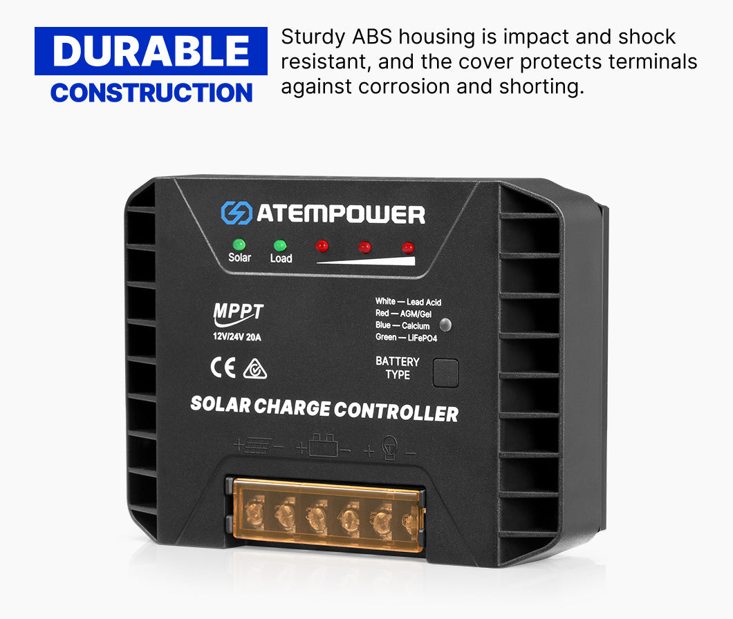 ATEM POWER 20A MPPT Solar Charge Controller Regulator 12V/24V Lithium Compatible