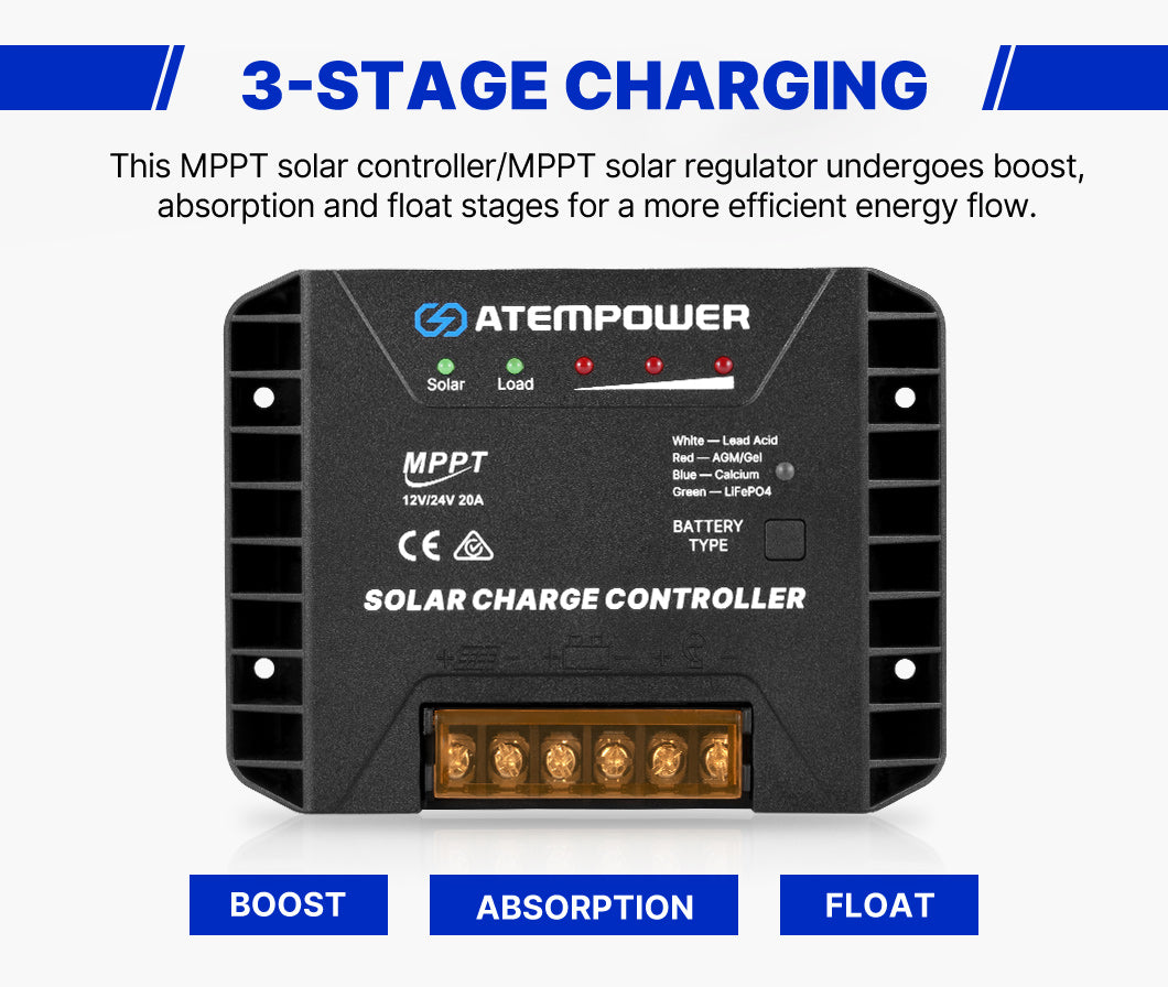 ATEM POWER 20A MPPT Solar Charge Controller Regulator 12V/24V Lithium Compatible