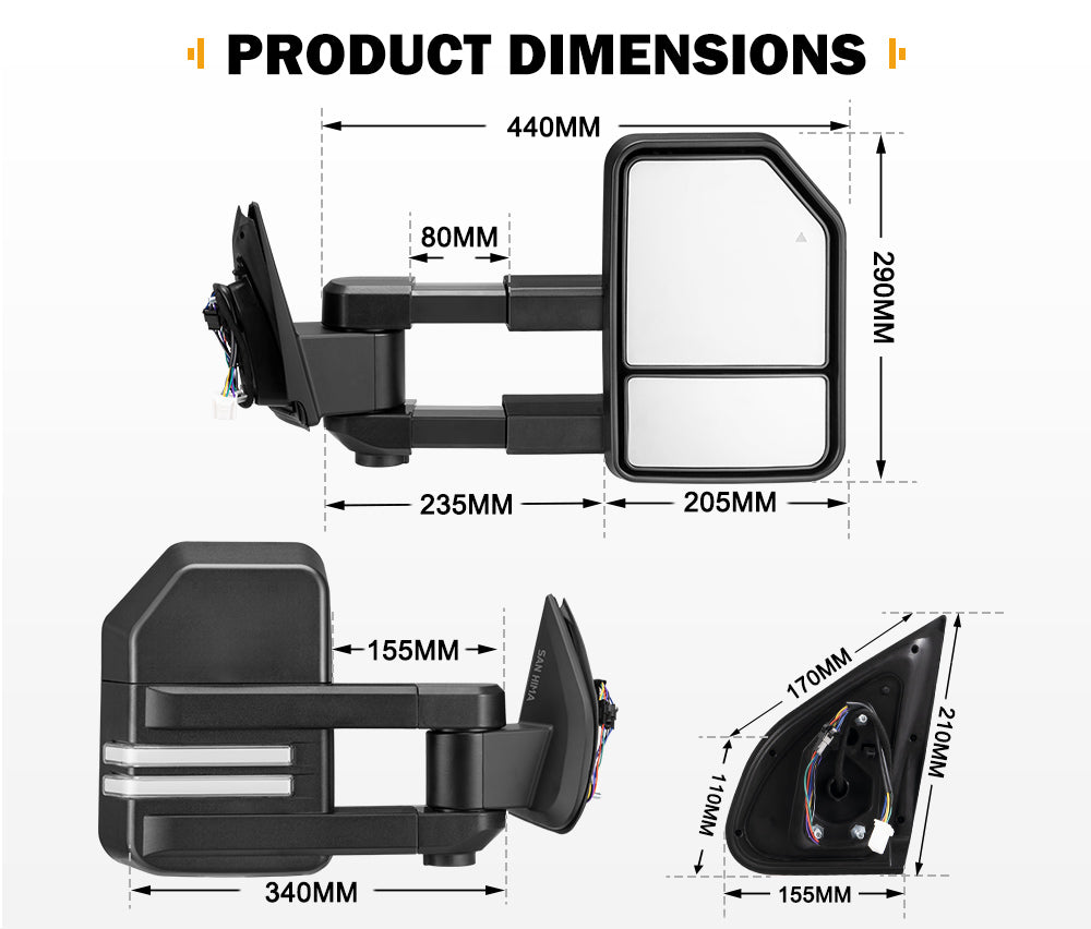 San Hima Extendable Towing Mirrors Gen2 for Isuzu MU-X MY2021-On