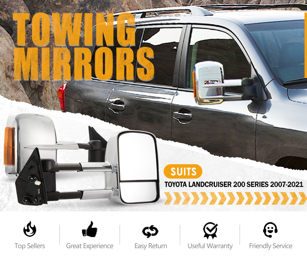 Pair Extendable Towing Mirror for Toyota Landcruiser 200 Series 2007-2021 with Indicator