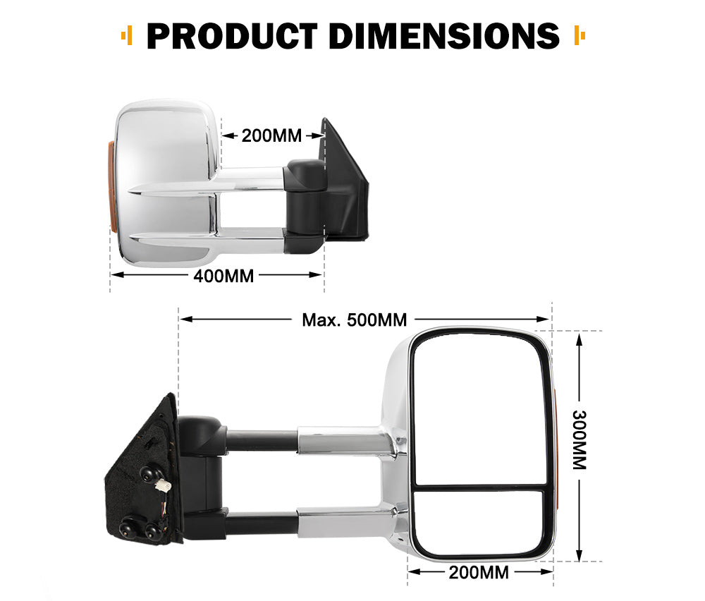 Pair Extendable Towing Mirror for Toyota Landcruiser 200 Series 2007-2021 with Indicator