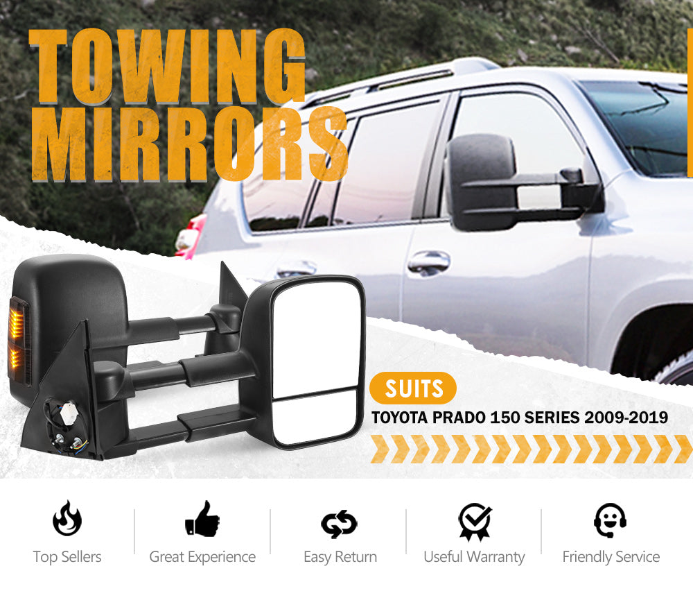 Pair Extendable Towing Mirrors Gen1 for Toyota Prado 150 Series 2009 - 2019