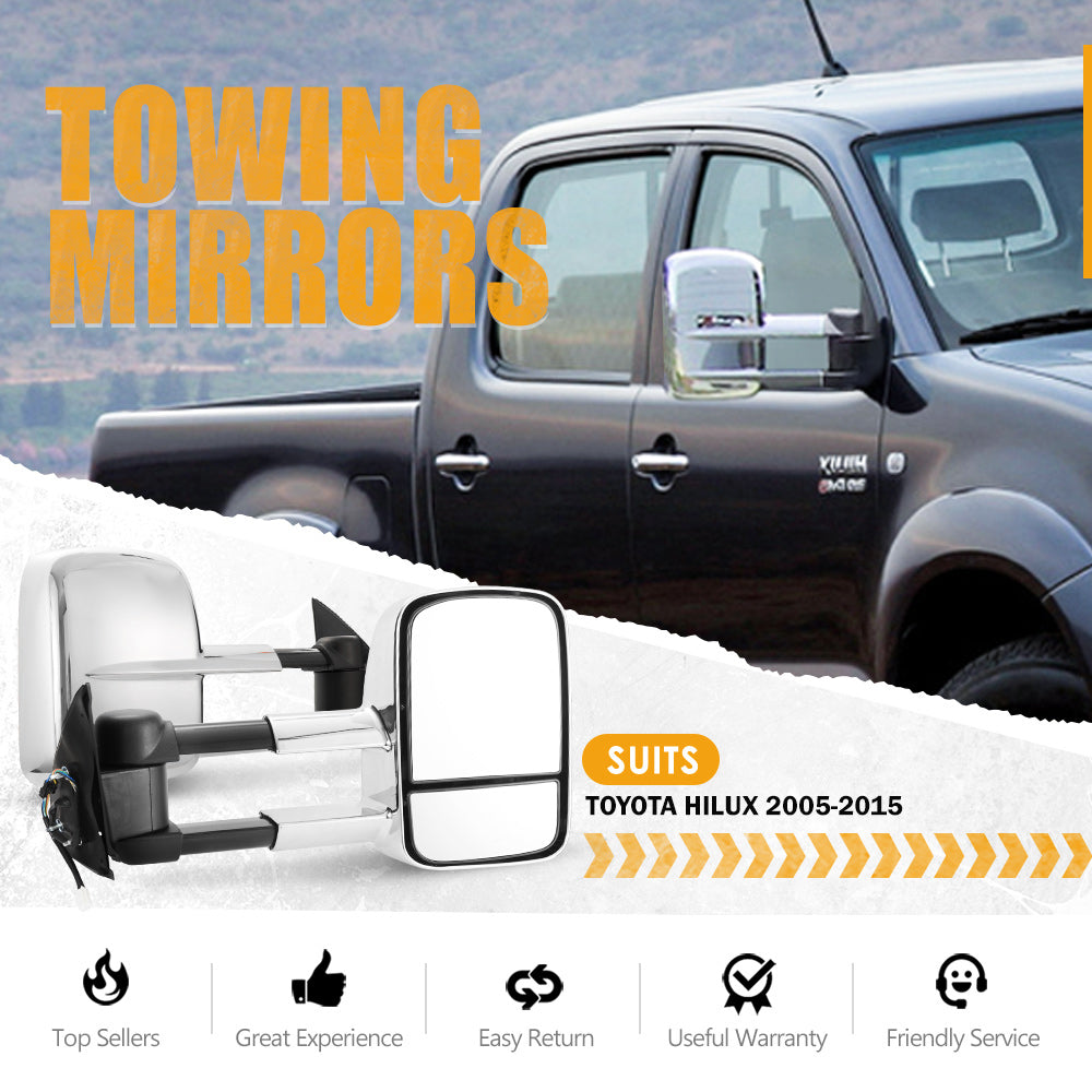 San Hima Pair Extendable Towing Mirrors for Toyota Hilux 2005-2015 N70 Silver