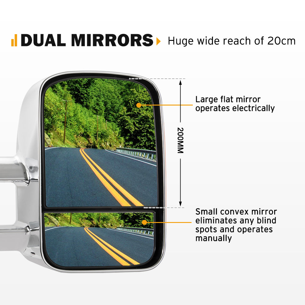 San Hima Pair Extendable Towing Mirrors for Toyota Hilux 2005-2015 N70 Silver