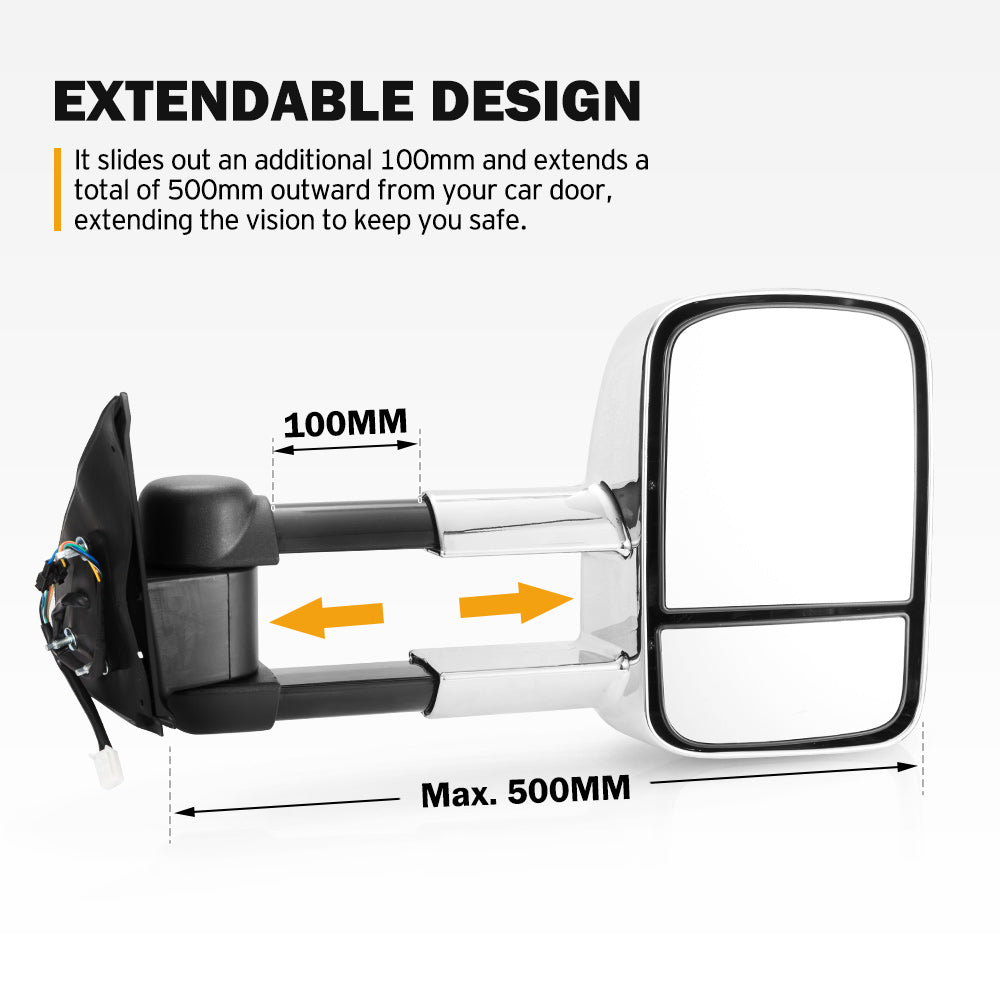 San Hima Pair Extendable Towing Mirrors for Toyota Hilux 2005-2015 N70 Silver
