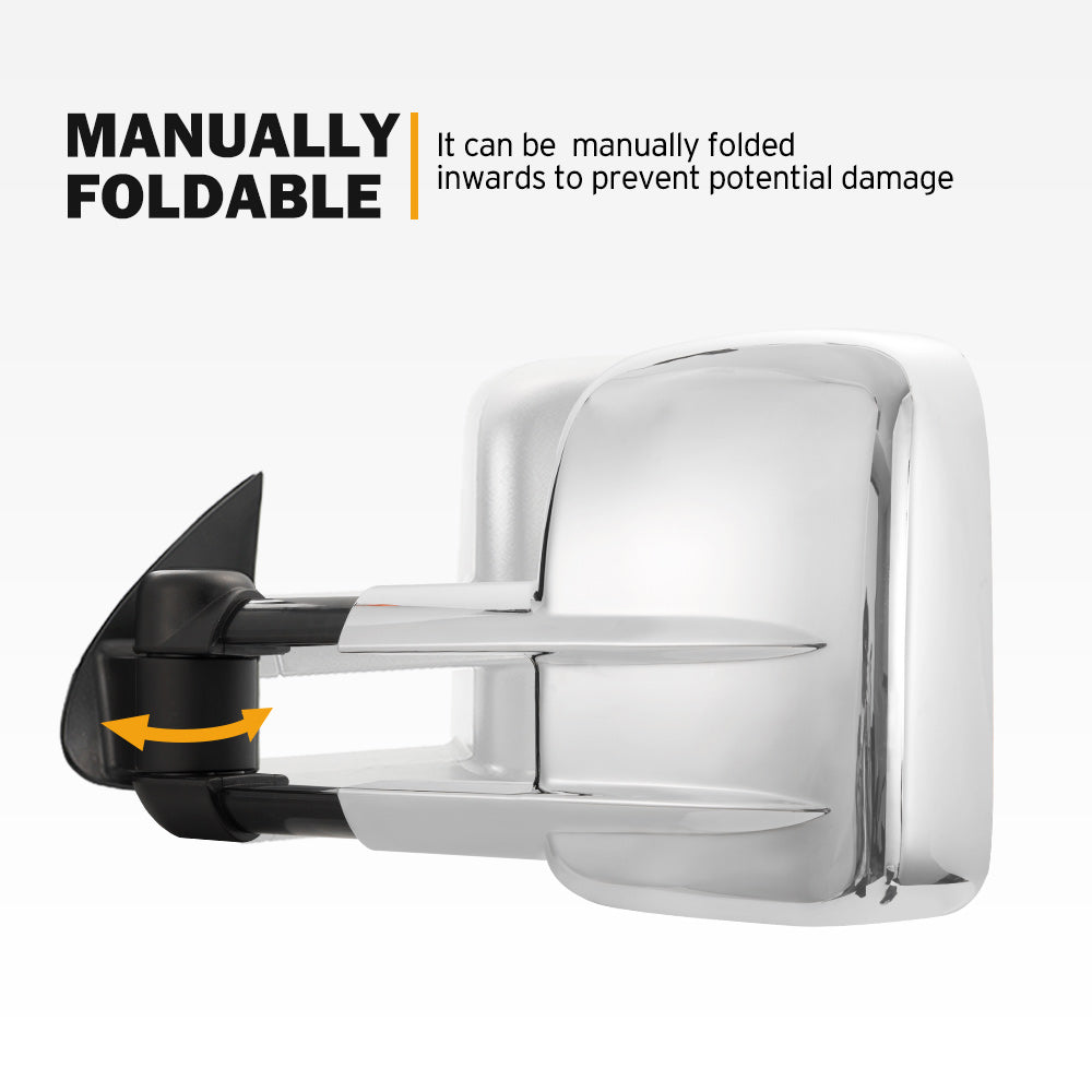 San Hima Pair Extendable Towing Mirrors for Toyota Hilux 2005-2015 N70 Silver