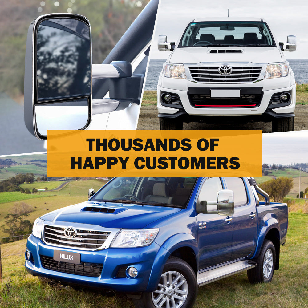 San Hima Pair Extendable Towing Mirrors for Toyota Hilux 2005-2015 N70 Silver