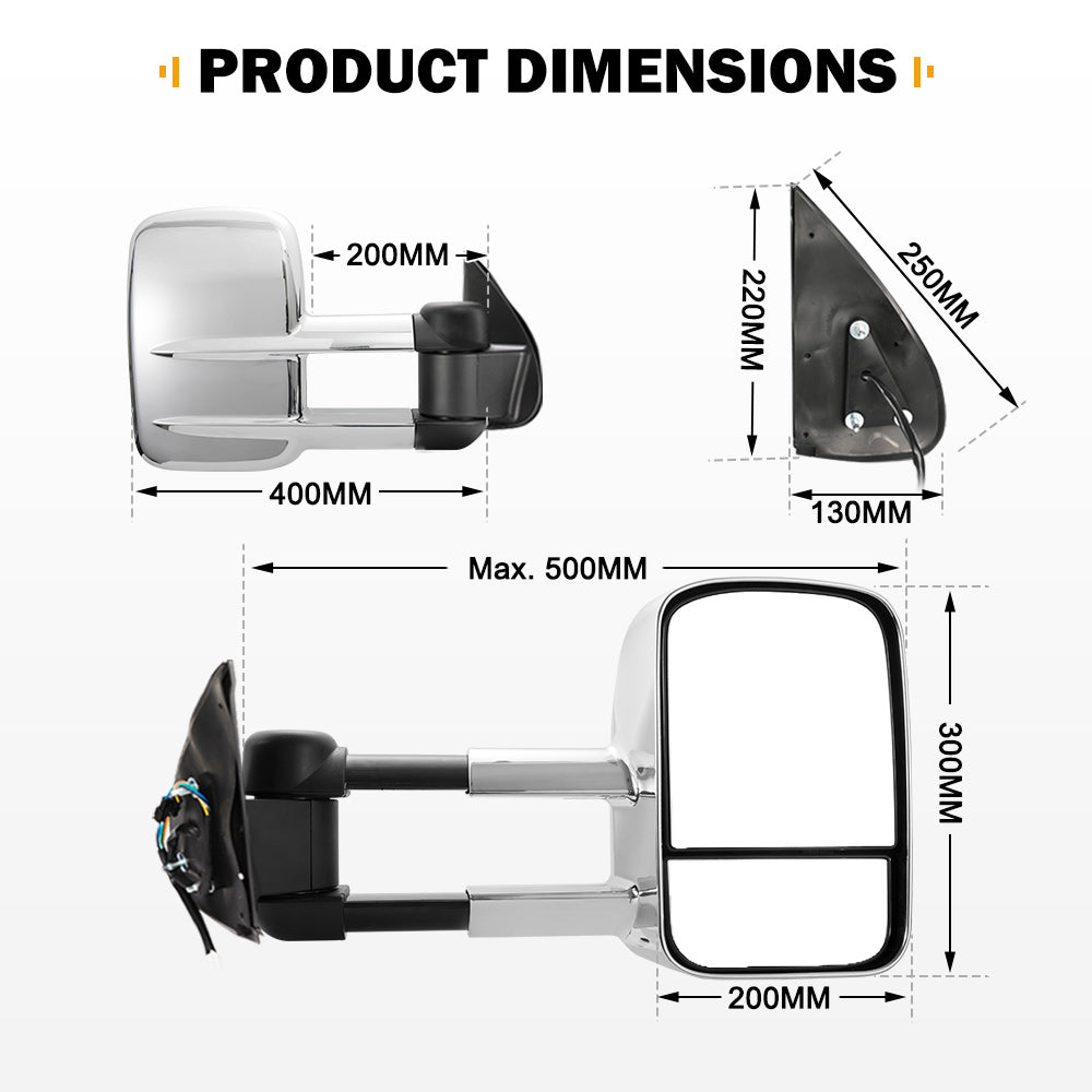 San Hima Pair Extendable Towing Mirrors for Toyota Hilux 2005-2015 N70 Silver