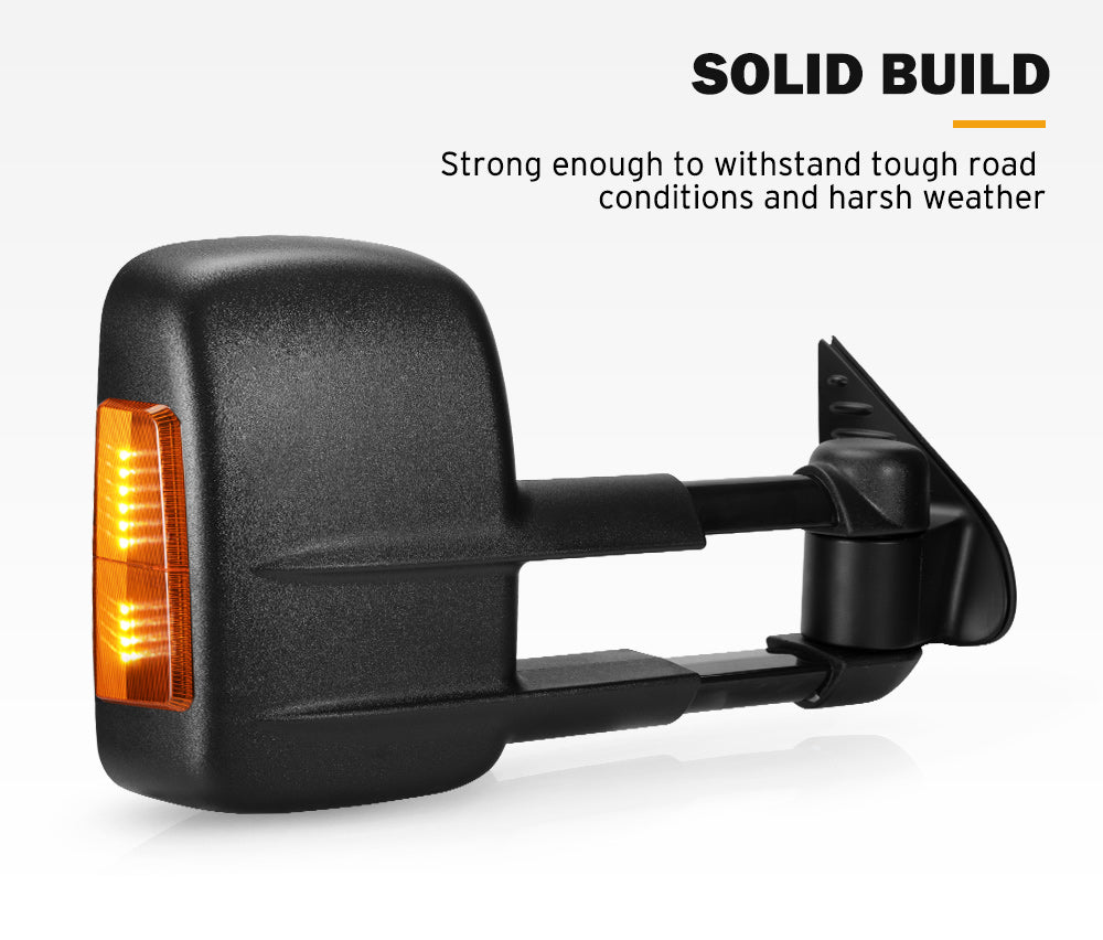 Pair Extendable Towing Mirrors Gen1 for Toyota HILUX 2015-ON N80 Black