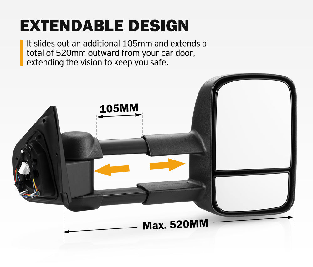 San Hima Extendable Towing Mirrors Gen1 For Mazda BT50 BT-50 TF Series 2021/07-ON