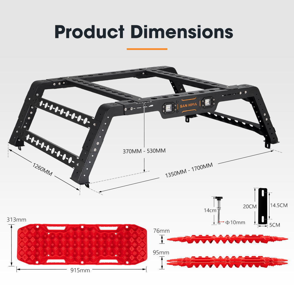 San Hima Universal Ute Tub Rack Steel 3mm + Pair Recovery Tracks Board Red