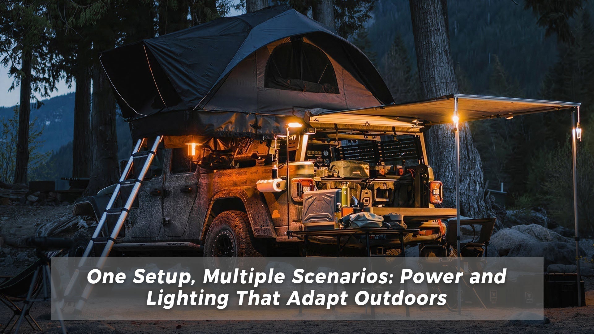 portable power pack and LED camping lantern setup for outdoor camping lighting and power system