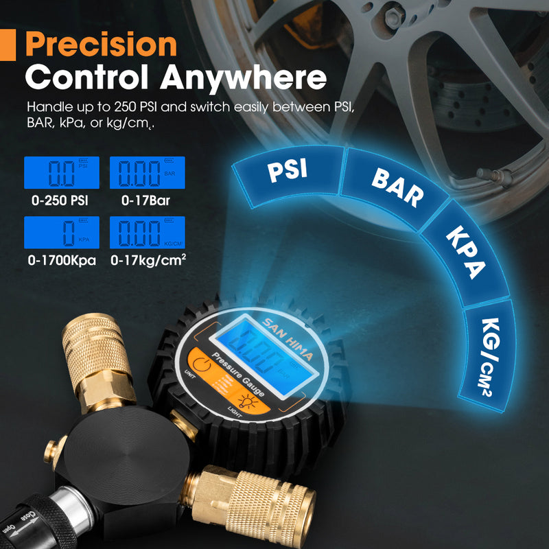 San Hima 2-Way Digital Tyre Inflator Car Air Compressor 250 PSI Tire Gauge Hose