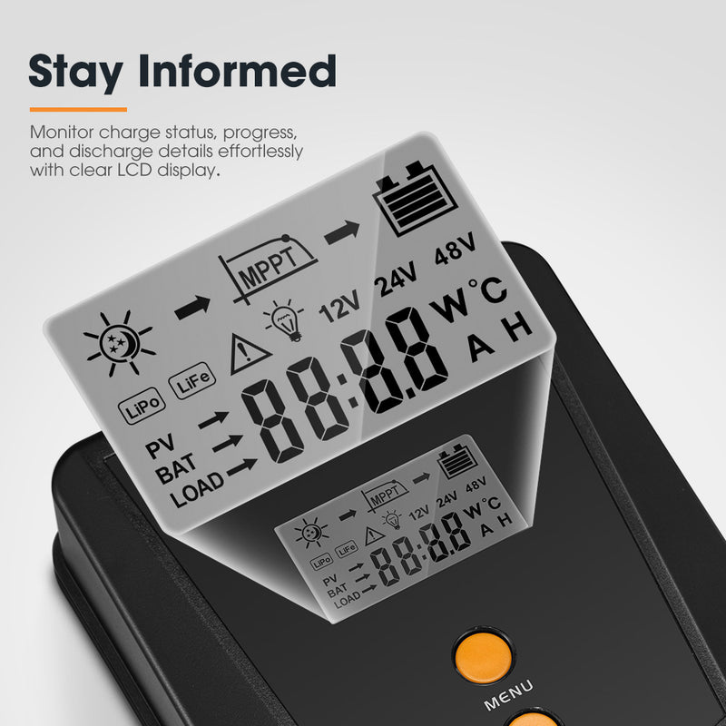 San Hima MPPT Solar Charge Controller 12V 24V LCD Display Inbulit Bluetooth